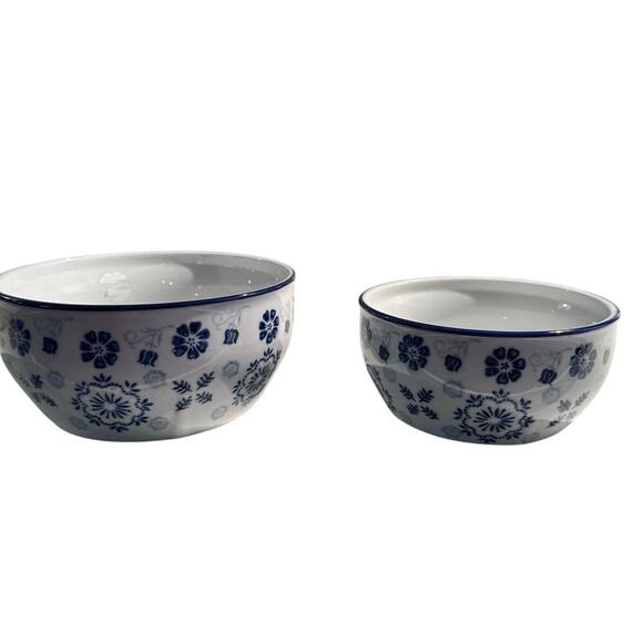 Yokohama Studio Blue White Floral Hand Painted Bowl Set of 2 - Picture 2 of 9